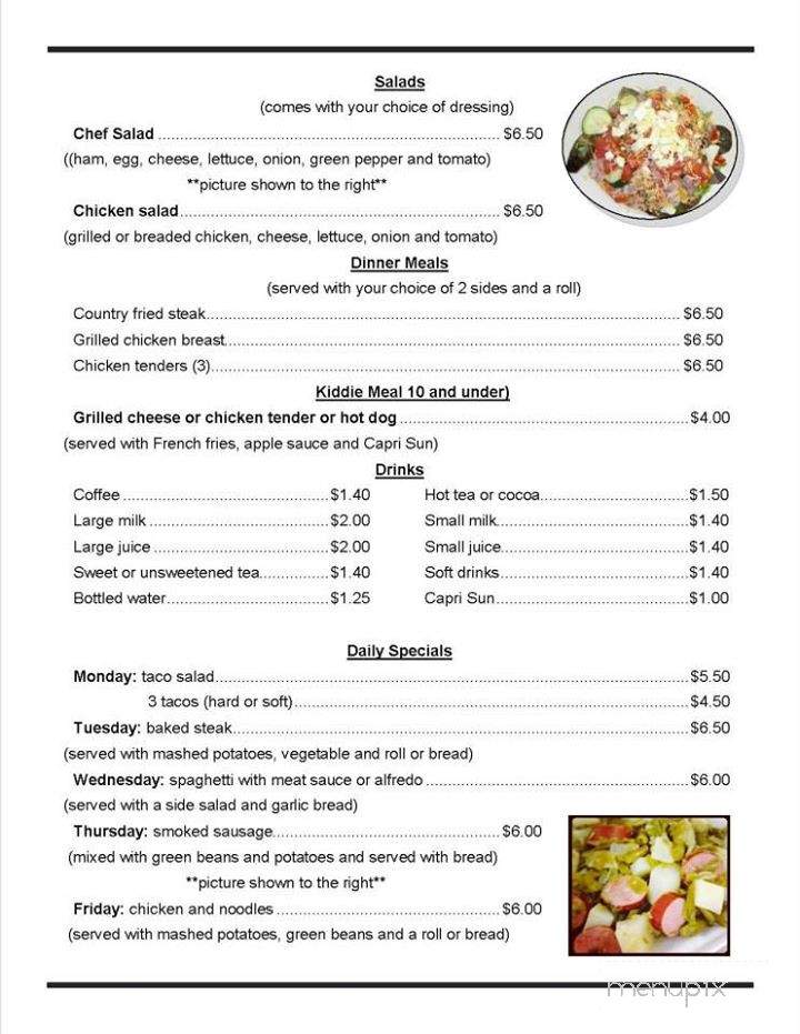 The Kick Back Cafe - Parker City, IN menu_pic
