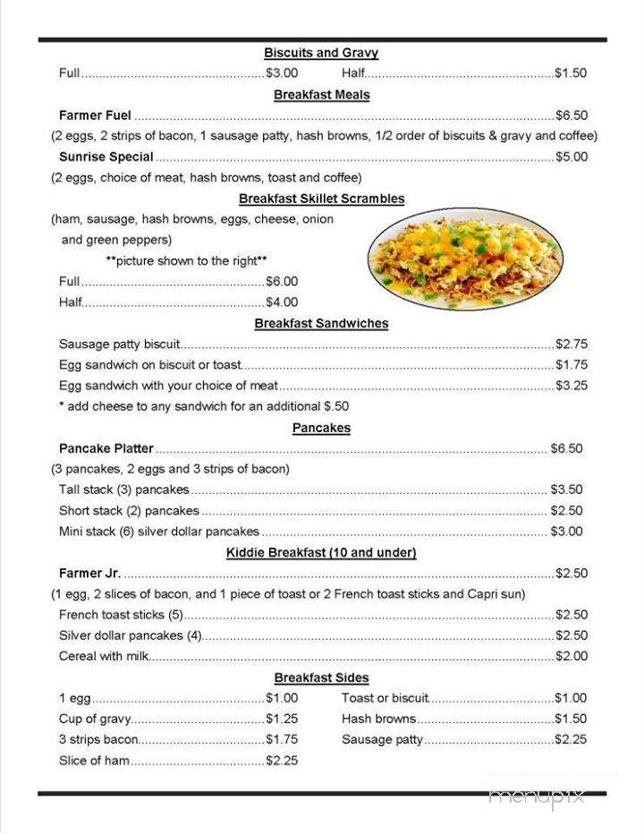The Kick Back Cafe - Parker City, IN menu_pic