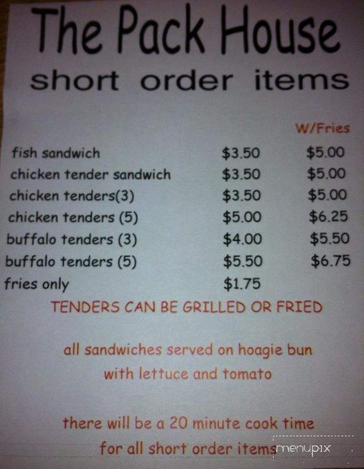 The Pack House - Hemingway, SC menu_pic
