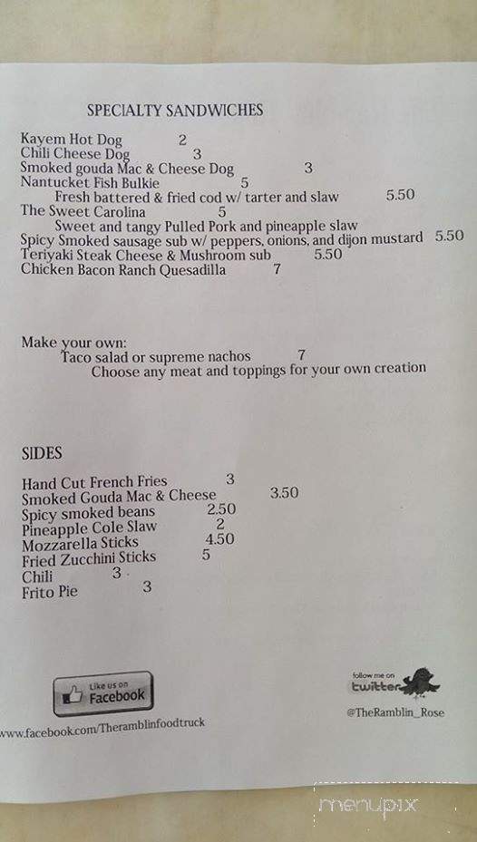 The Ramblin' Rose - Gardner, MA menu_pic