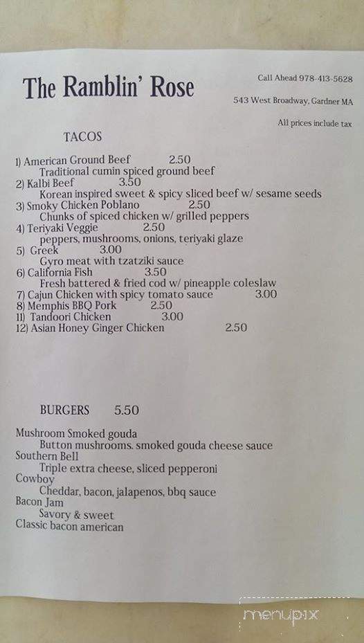The Ramblin' Rose - Gardner, MA menu_pic