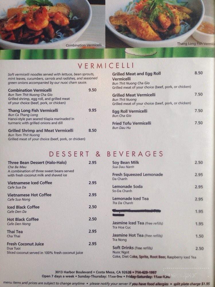 Top Noodle 2 - Costa Mesa, CA menu_pic