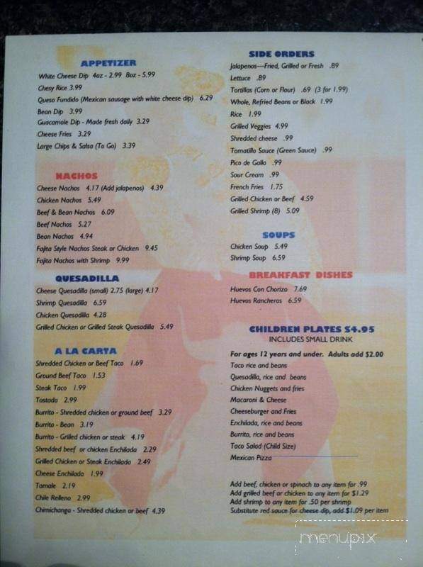 Torero's Fine Mexican Food - Enterprise, AL menu_pic
