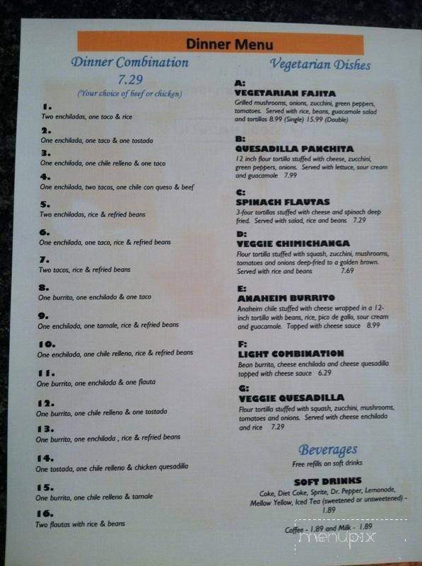 Torero's Fine Mexican Food - Enterprise, AL menu_pic