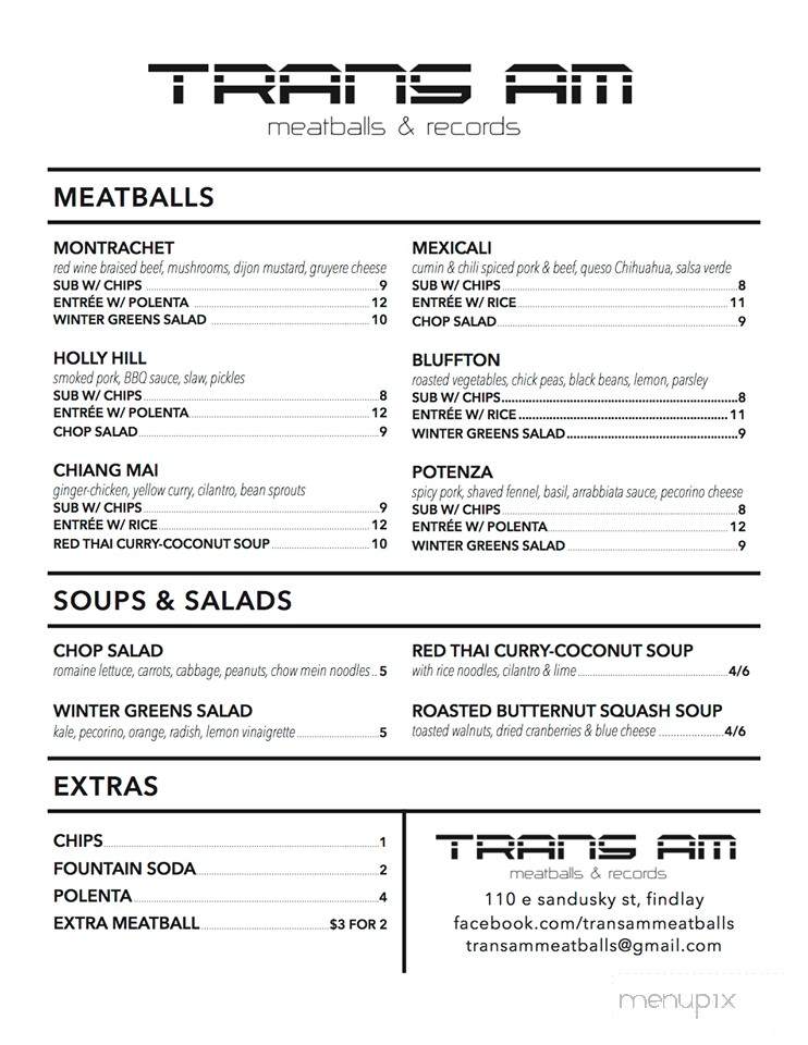 Trans Am Meatballs & Records - Findlay, OH menu_pic