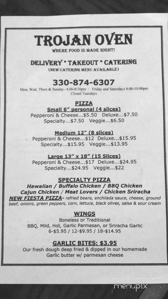Trojan Oven - Bolivar, OH menu_pic