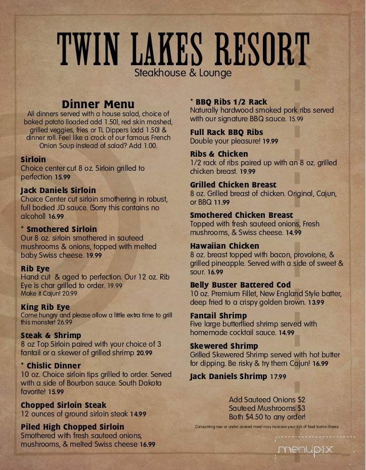 Twin Lakes Resort Steakhouse & Lounge - Woonsocket, SD menu_pic