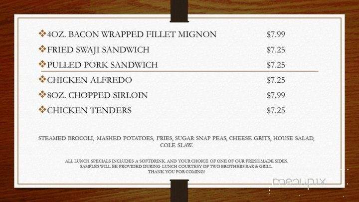 TWO BROTHERS BAR & GRILL - Lawrenceburg, KY menu_pic