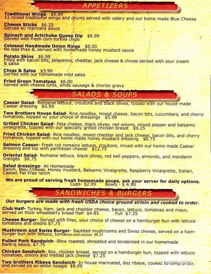 TWO BROTHERS BAR & GRILL - Lawrenceburg, KY menu_pic