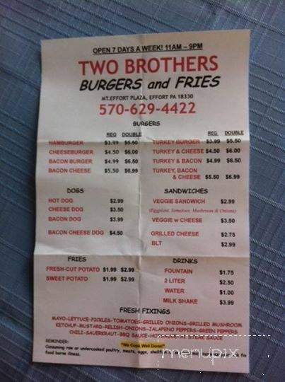 Two Brothers Burgers and Fries - Effort, PA menu_pic