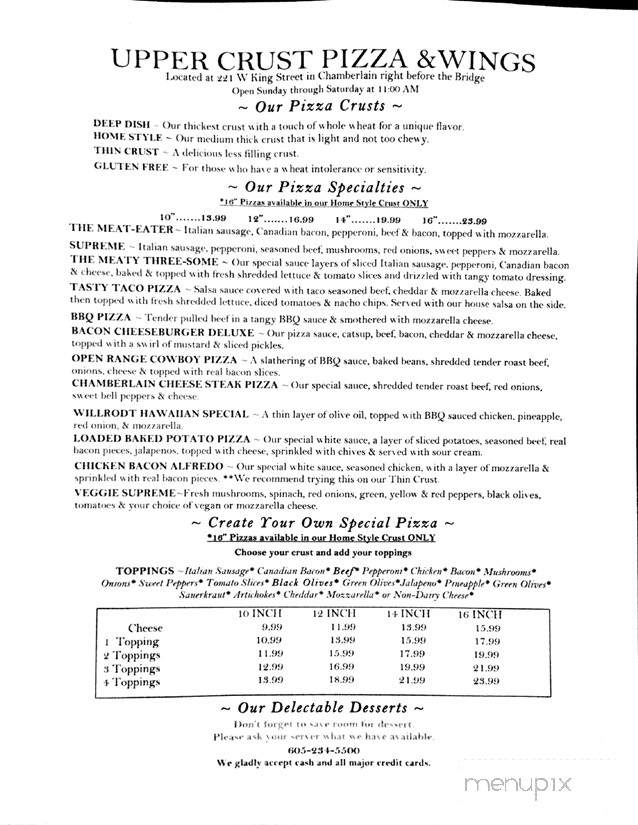 Upper Crust Pizza & Wings - Chamberlain, SD menu_pic