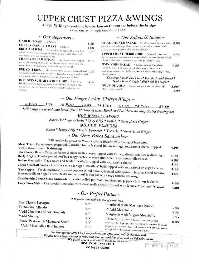 Upper Crust Pizza & Wings - Chamberlain, SD menu_pic