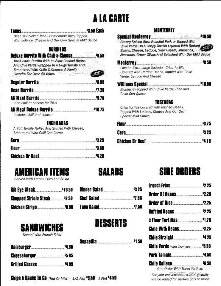 Villar's Mexican Cafe - Wichita, KS menu_pic