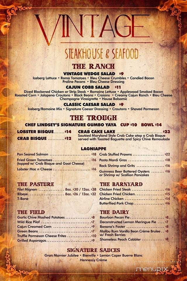 Vintage Steakhouse and Seafood - Houston, TX menu_pic