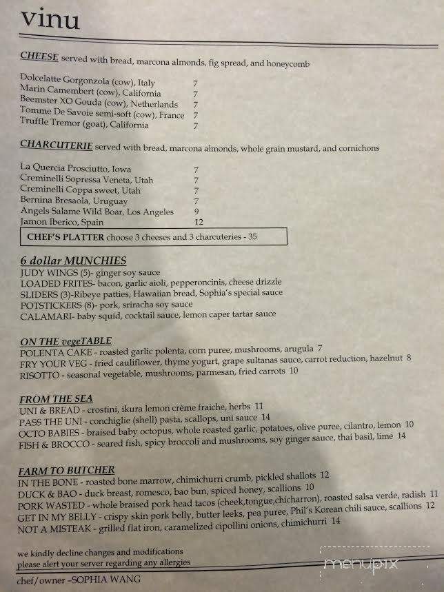 Vinu Wine Bar - Los Angeles, CA menu_pic
