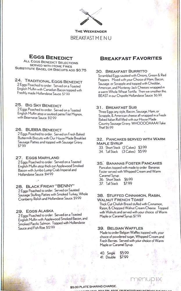 Weekender - Monkton, MD menu_pic