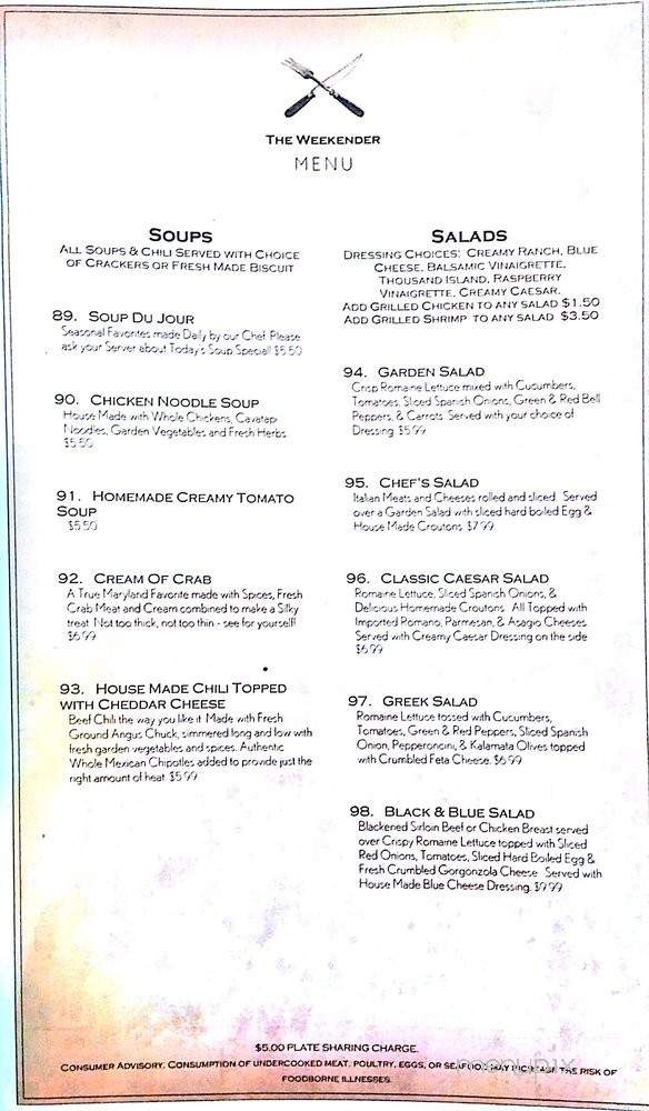 Weekender - Monkton, MD menu_pic