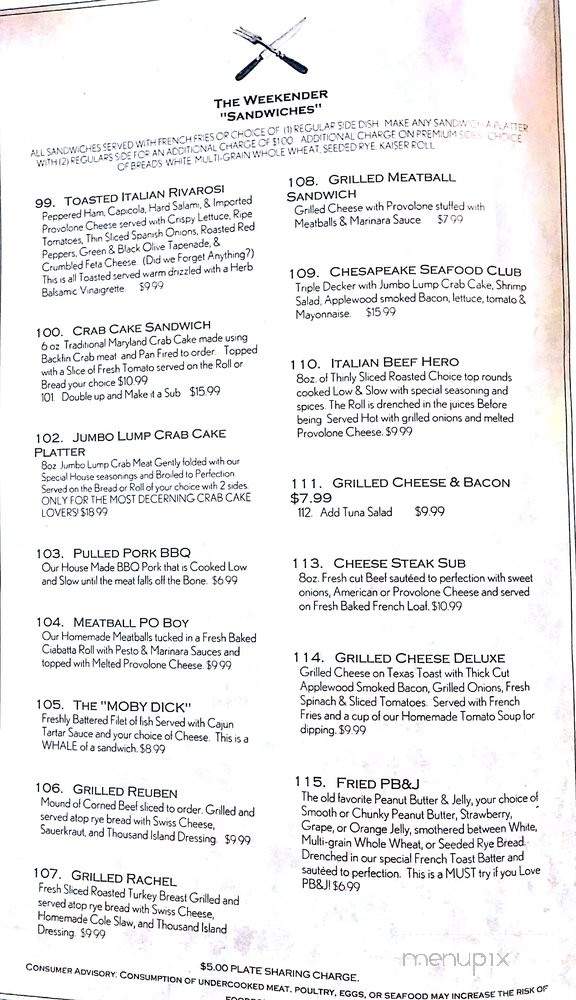 Weekender - Monkton, MD menu_pic