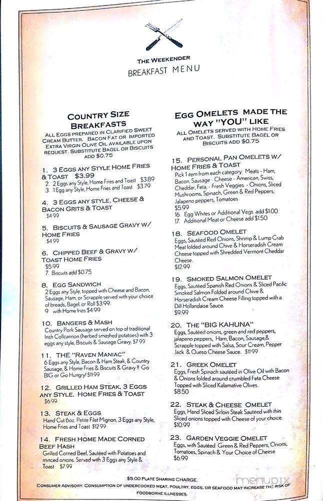 Weekender - Monkton, MD menu_pic
