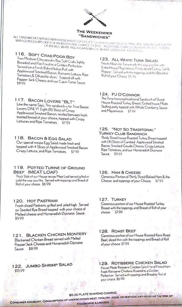Weekender - Monkton, MD menu_pic