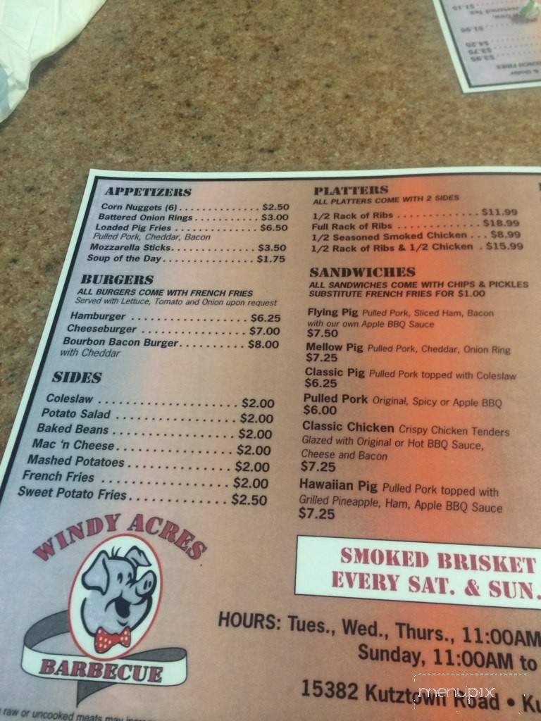 Windy Acres Barbecue Restaurant - Kutztown, PA menu_pic