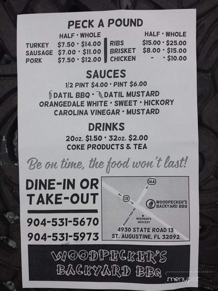 Woodpeckers Backyard BBQ - Saint Augustine, FL menu_pic