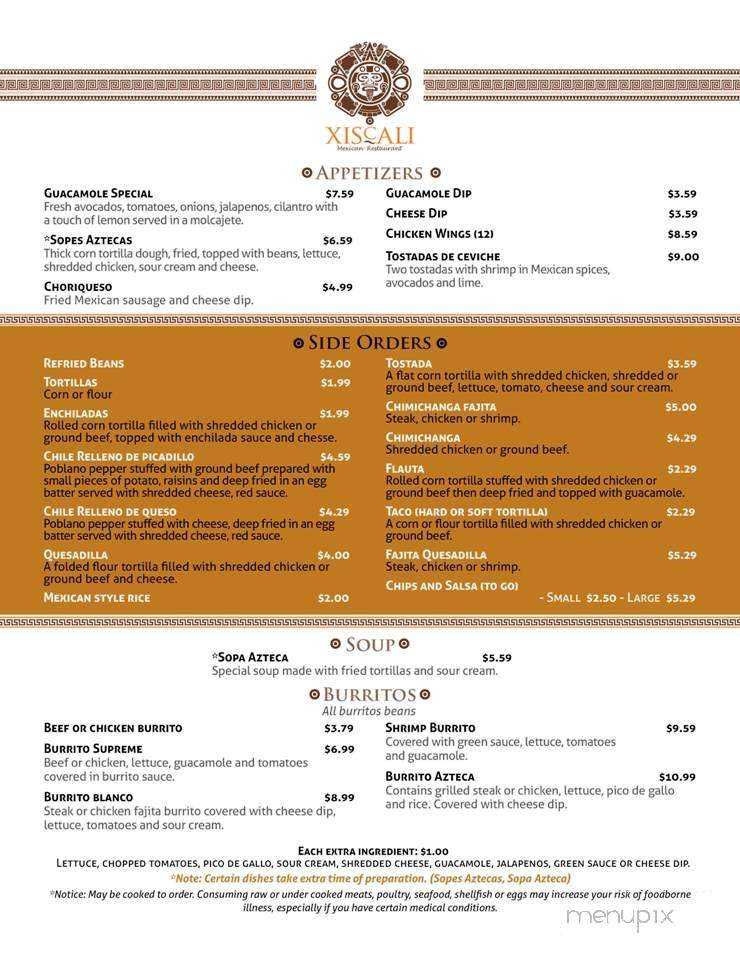 Xiscali - Pensacola, FL menu_pic