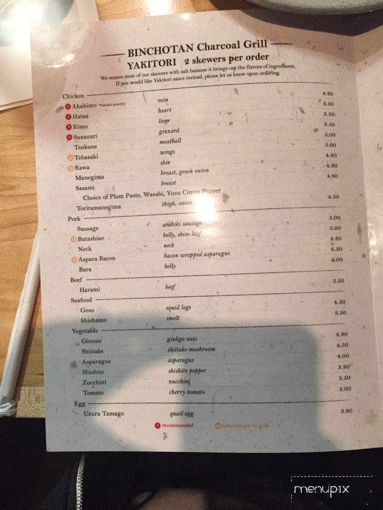 Yakitori Taisho - San Diego, CA menu_pic