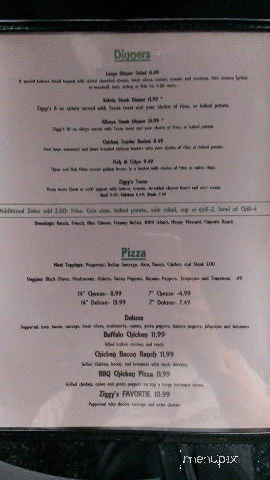 Ziggy's Bar & Grill - Plainfield, IN menu_pic