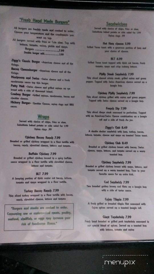 Ziggy's Bar & Grill - Plainfield, IN menu_pic