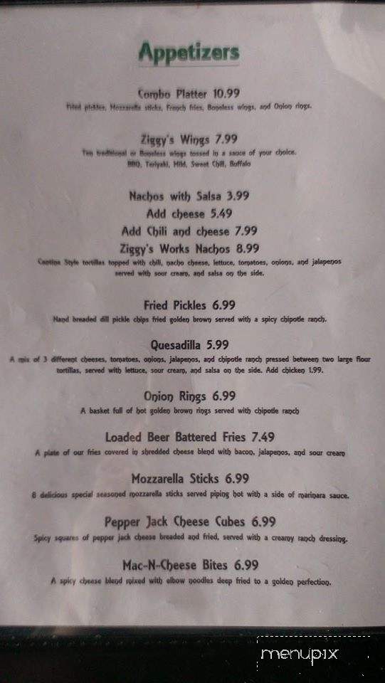 Ziggy's Bar & Grill - Plainfield, IN menu_pic