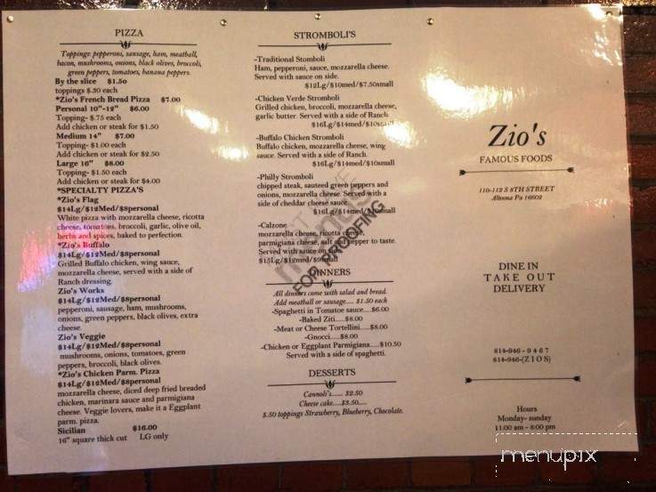 Zio's Famous Foods - Altoona, PA menu_pic