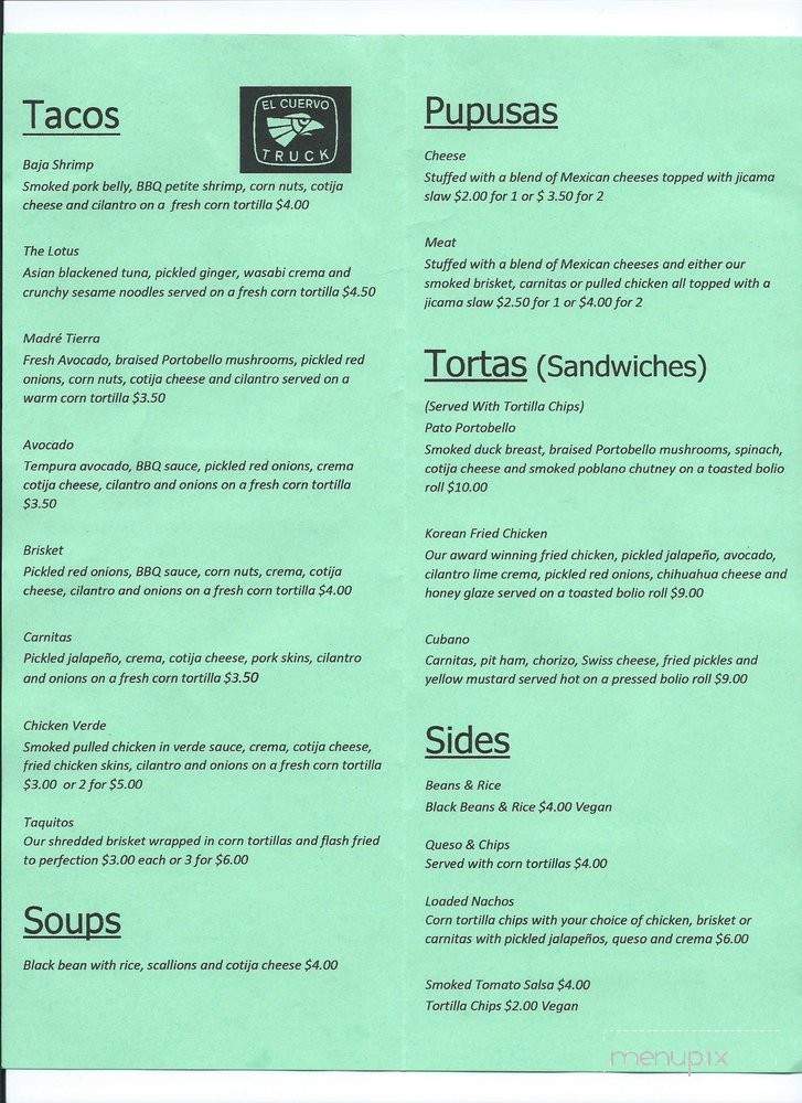 El Cuervo Tacos - Towson, MD menu_pic