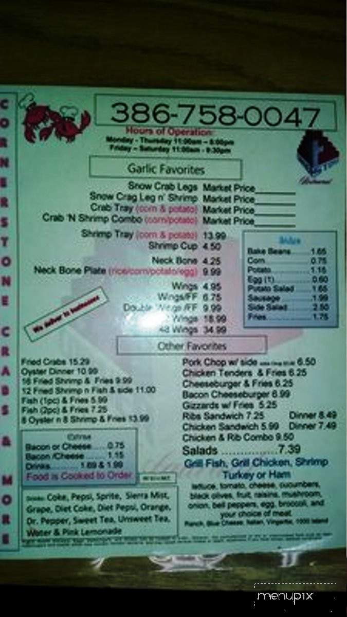 Cornerstone Crabs and More - Lake City, FL menu_pic