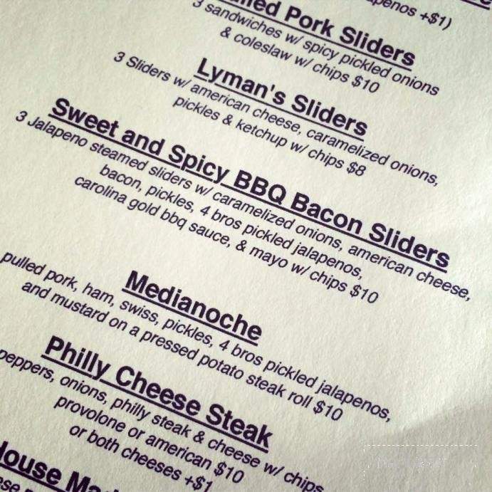 Lyman's Tavern - Washington, DC menu_pic