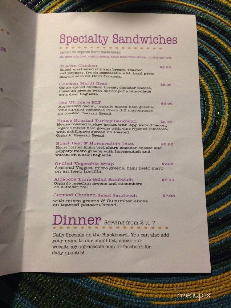 Age of Grace Gourmet Cafe - New Windsor, NY menu_pic