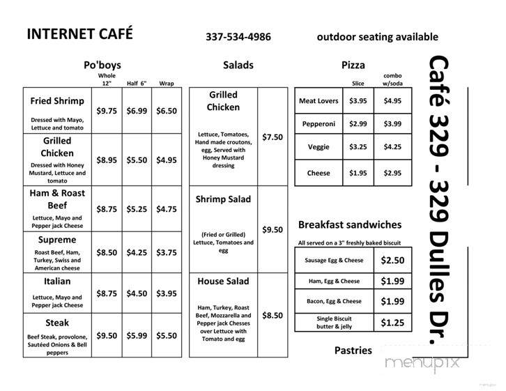 Cafe 329 - Lafayette, LA menu_pic