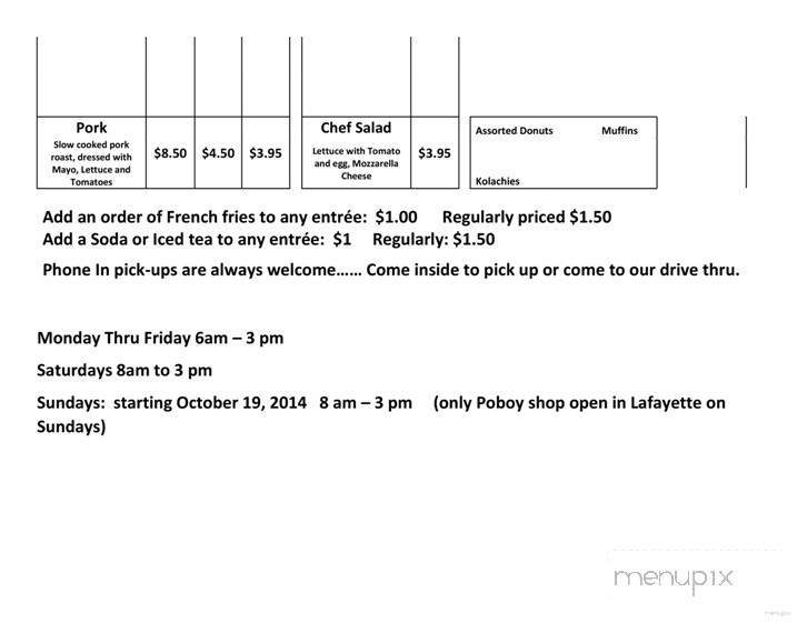 Cafe 329 - Lafayette, LA menu_pic
