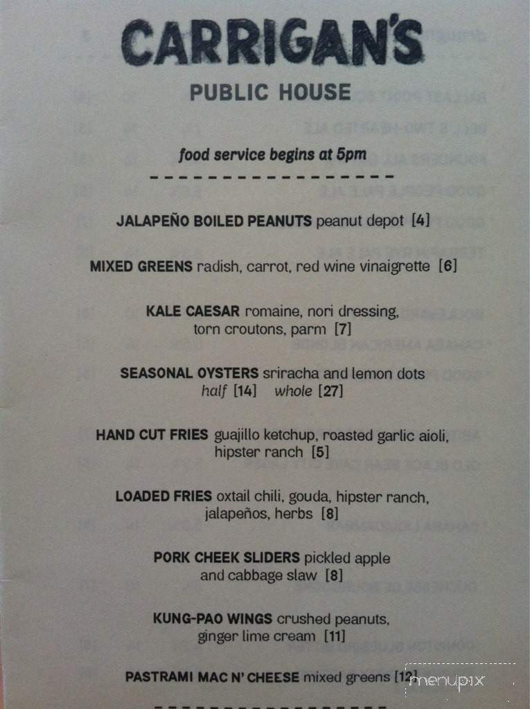 Carrigan's Public House - Birmingham, AL menu_pic