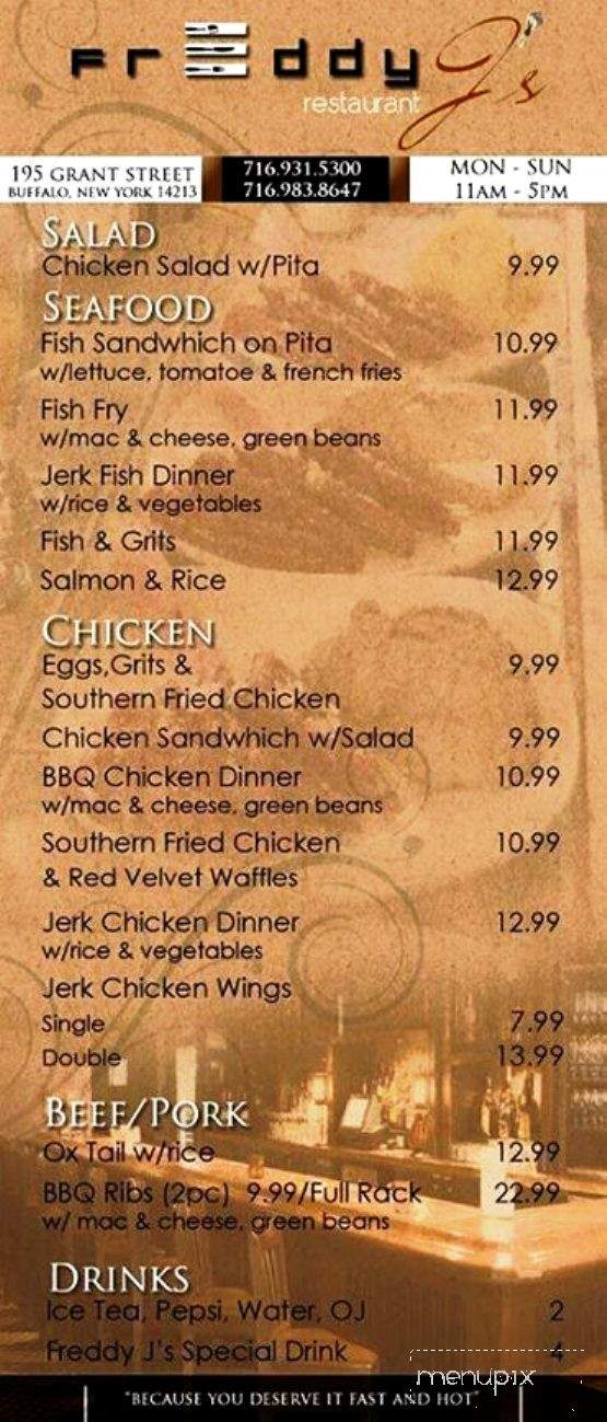 Freddie J's BBQ - Buffalo, NY menu_pic