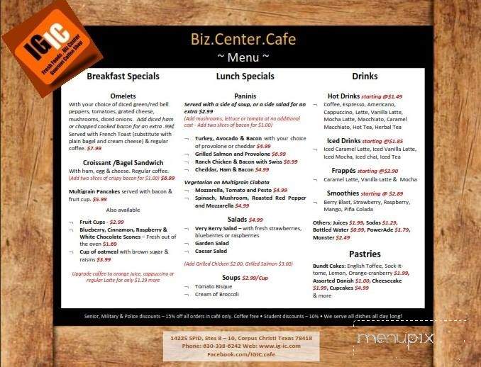 IGIC - Biz Center Cafe - Corpus Christi, TX menu_pic