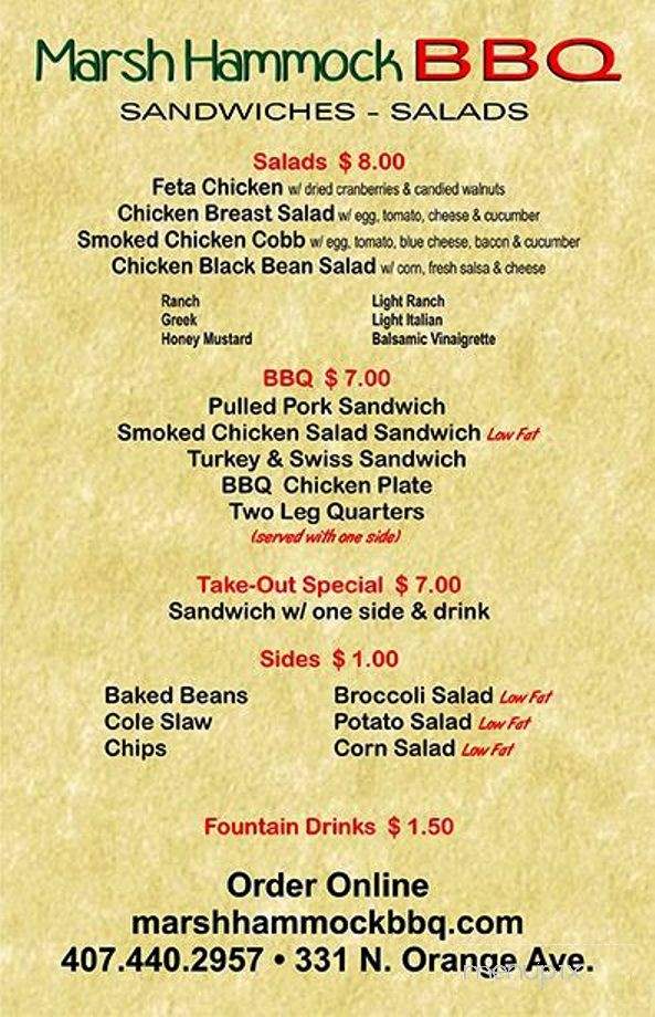 Marsh Hammock BBQ - Orlando, FL menu_pic