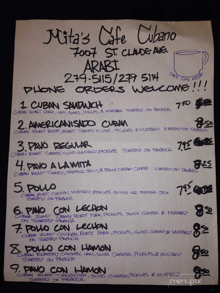 Mita's Cafe Cobano - Arabi, LA menu_pic
