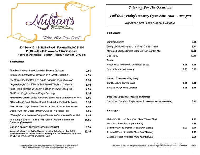Nubian's Restaurant - Fayetteville, NC menu_pic
