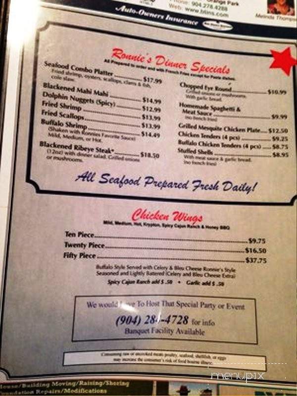Ronnie's Wings and Oysters - Orange Park, FL menu_pic