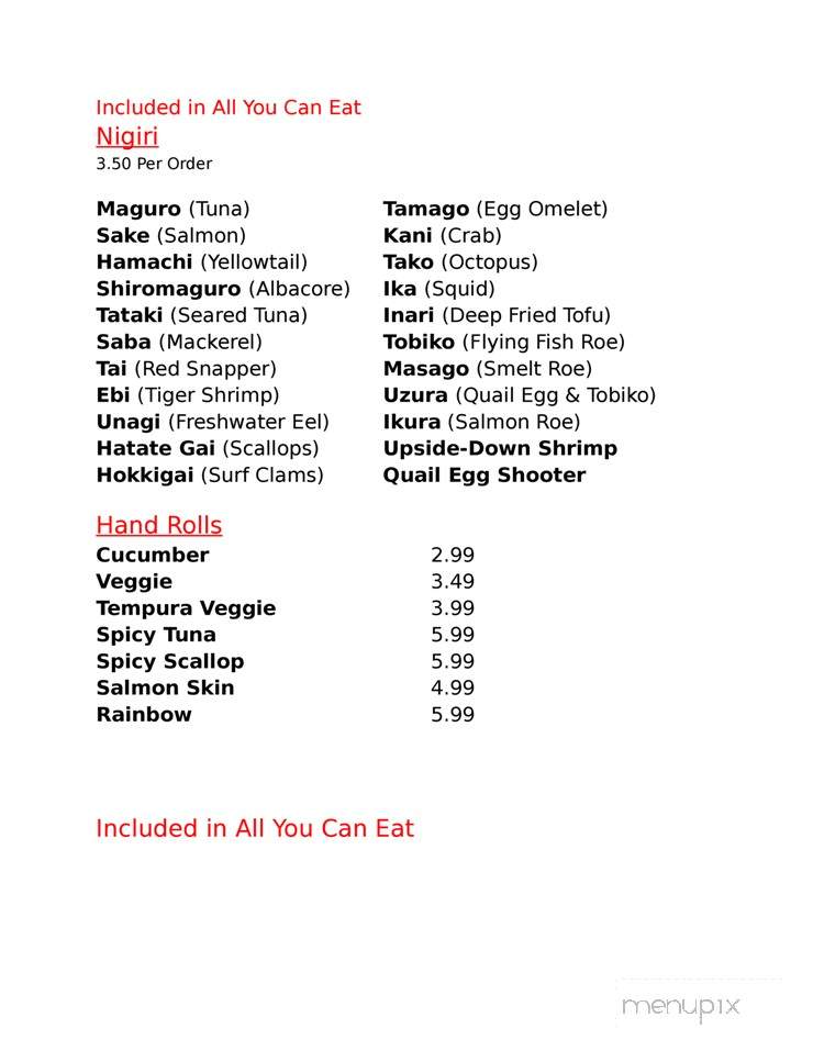 Sakana Sushi Bar and Japanese Restaurant - Reno, NV menu_pic