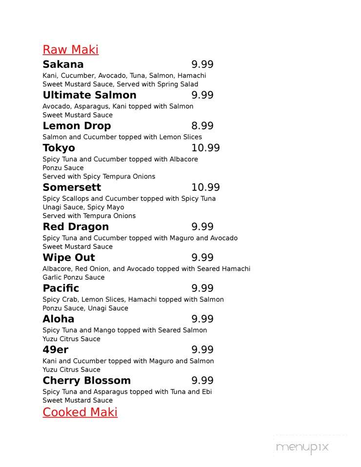Sakana Sushi Bar and Japanese Restaurant - Reno, NV menu_pic