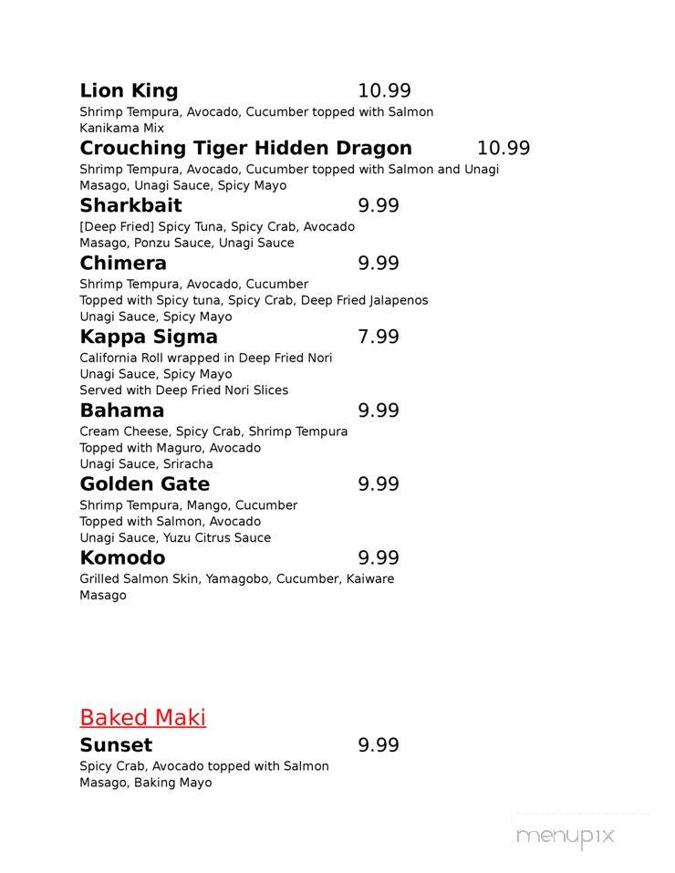 Sakana Sushi Bar and Japanese Restaurant - Reno, NV menu_pic