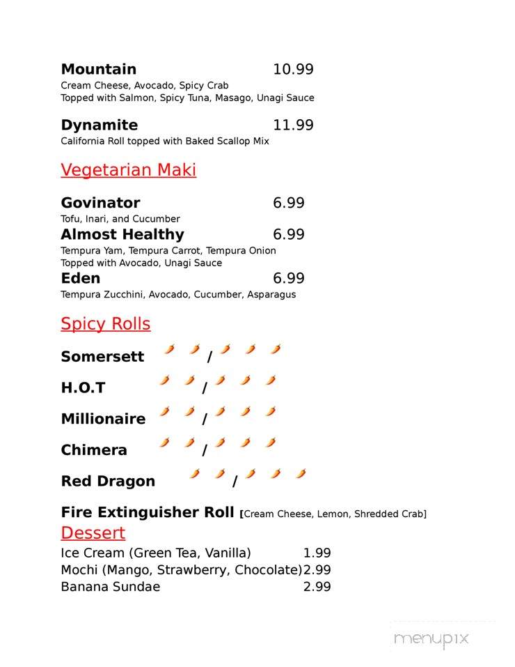Sakana Sushi Bar and Japanese Restaurant - Reno, NV menu_pic