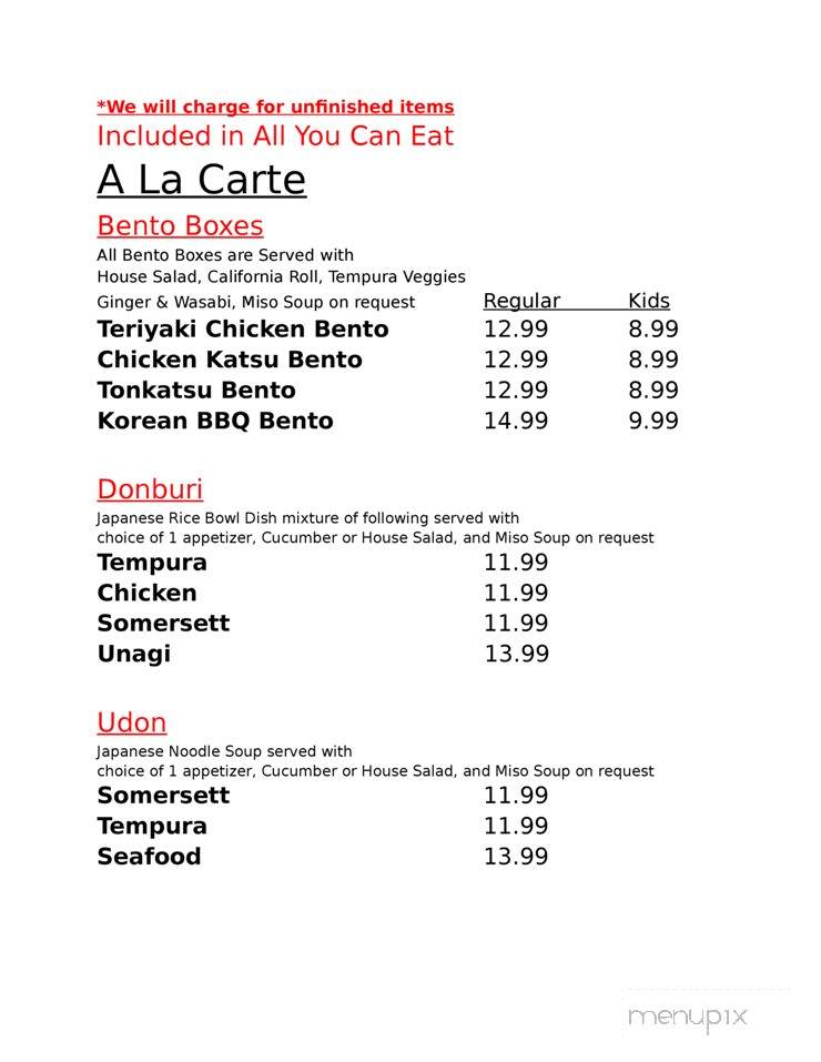 Sakana Sushi Bar and Japanese Restaurant - Reno, NV menu_pic